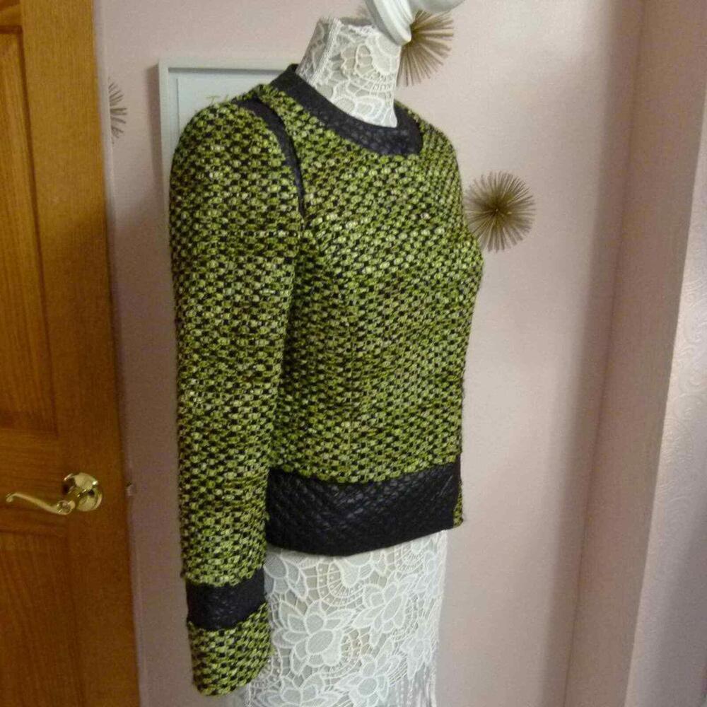 LKNW Carlisle tweed blazer yellow black green snap front 2